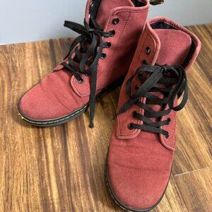 Doc Dr. Martens Shoreditch Maroon Burgundy Airwair Canvas Hi Shoes women’s Sz 5